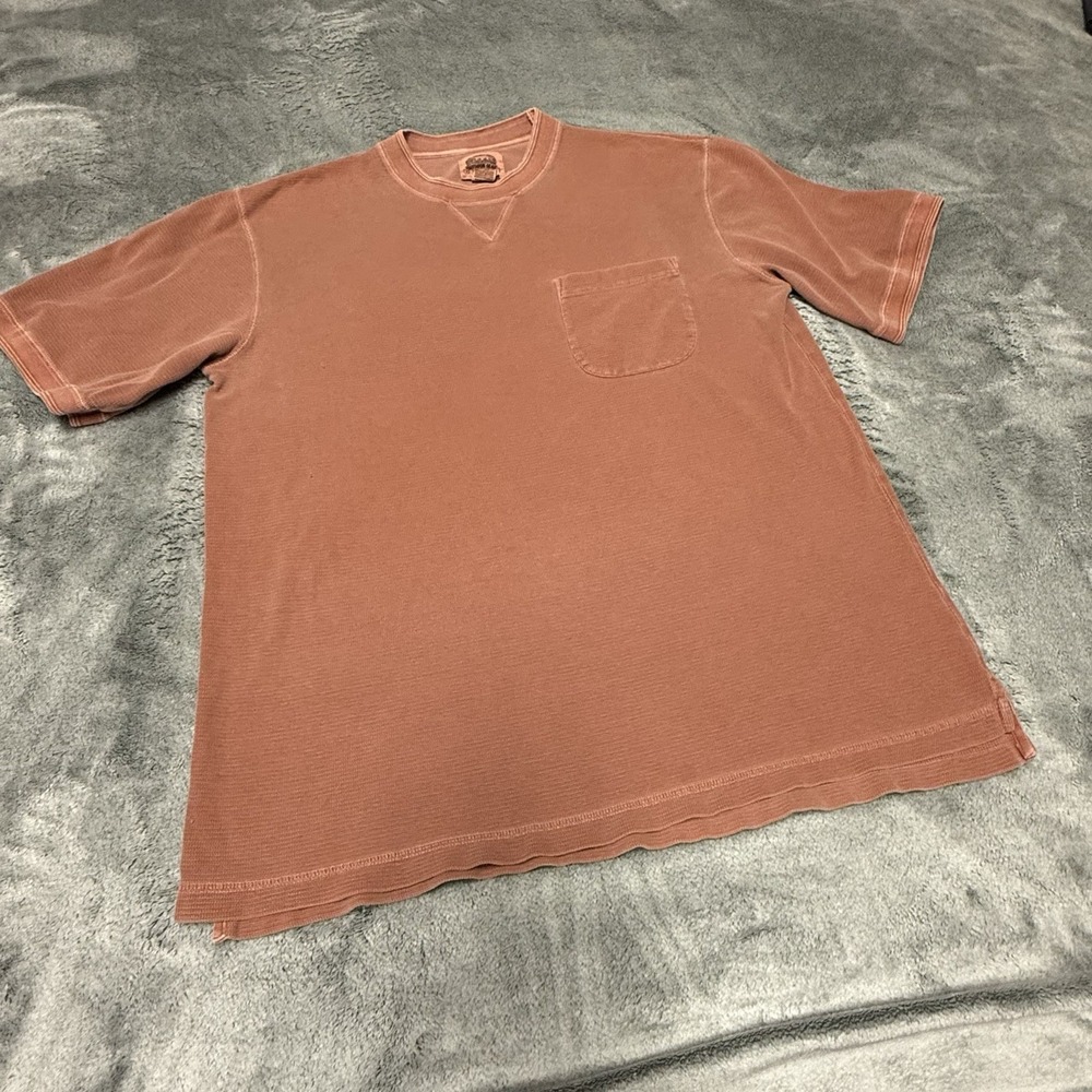 Cabelas Waffle Knit Crew Neck Shirt Mens Large Orange Cotton Short Sleeve Tee